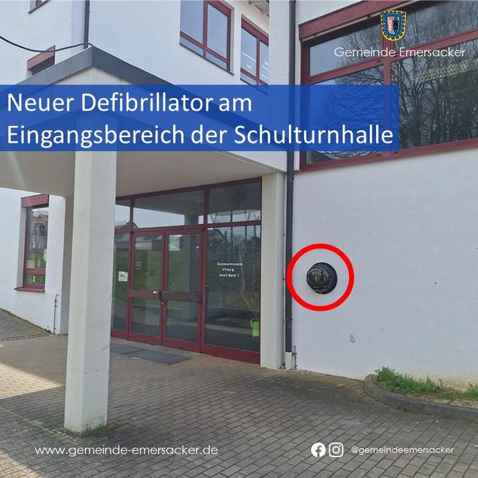 Neuer Defibrillator an der Grundschule Emersacker