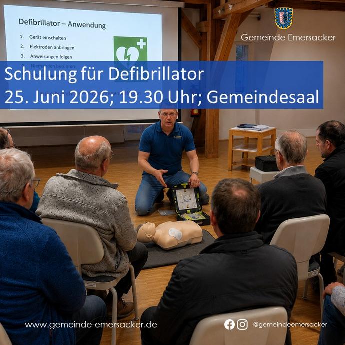 Defibrillatoren können Leben retten – Informationsveranstaltung am 25. Juni 2026 in Emersacker