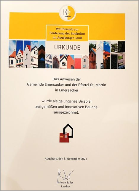 Auszeichnung für das Bauprojekt „Kindergarten & Pfarrheim“